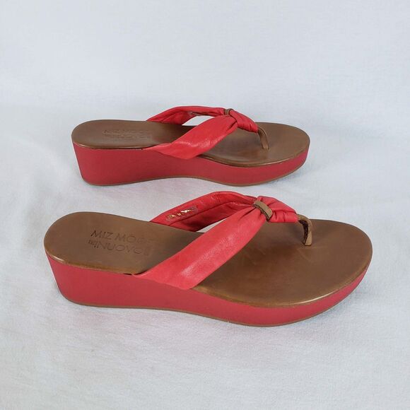 Miz Mooz Leather Thong Sandals Platform Wedge Womens 40 Red-Orange Boho Resort - Picture 4 of 10